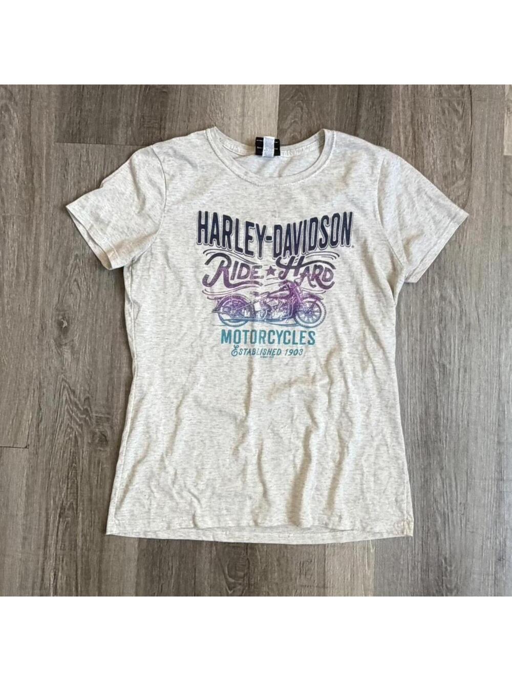 Harley Davidson medium cream baby tee with Ride Hard graphic print #biker